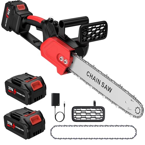 Oamger 12 Zoll Akku Kettensäge, Bürstenlose Kettensäge Elektrisch mit 2× 2.0 Ah Akku & Ladegerät, Automatische Kettenschmierung, für Baumschnitt
