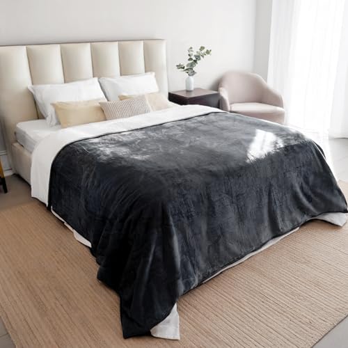 Dreamzie - wasserdichte Decke 218x274 cm - Hundedecke Sofa und Bett - Reversible Decke Wasserdicht aus Sherpa-Fleece – Waschbar – Dunkelgrau