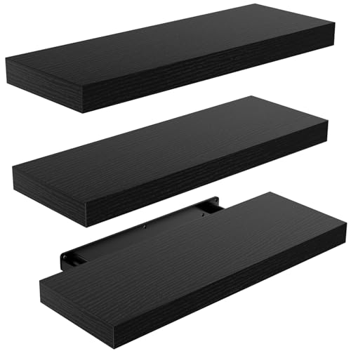 STOREMIC Wandregal schwarz, Regale für die Wand 3er-Set, Wandregal schwarz belastbar bis zu 10 Kg, modern DekoAusstellungsregale für mehr Platz L40 x B14 cm cm für Badezimmer, Büro, Wohnzimmer