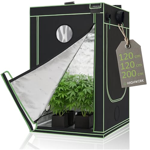 HIGHWERK Growzelt 120 x 120 x 200 cm | Indoor Grow Tent für Pflanzenzucht | schwarz grün | Growbox, Homegrow, Growschrank | Zuchtzelt, Pflanzenzelt, Anzuchtzelt, Gewächshaus, Indoor Garden