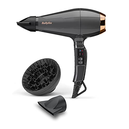 BaByliss Italian Air Pro Föhn mit Diffusor – Hergestellt in Italien, 2200W Hochleistungs-Haarföhn, Ionen Anti-Frizz-Technologie, 2 Temperatur- und 2 Geschwindigkeitsstufen, Schwarz, 6719DE