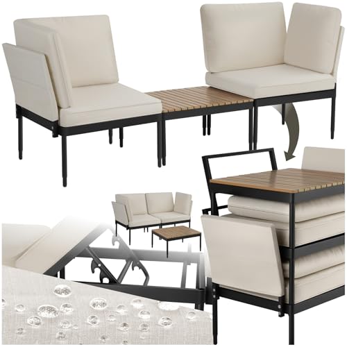 tectake® Aluminium 5in1 Gartenlounge Set, Gartenmöbel mit Outdoor Kissen wetterfest, Lounge Sessel, Liege/Gartenbank, Balkontisch, Balkonmöbel kleiner Balkon, Lounge Möbel Outdoor, Terrasse, Holzoptik