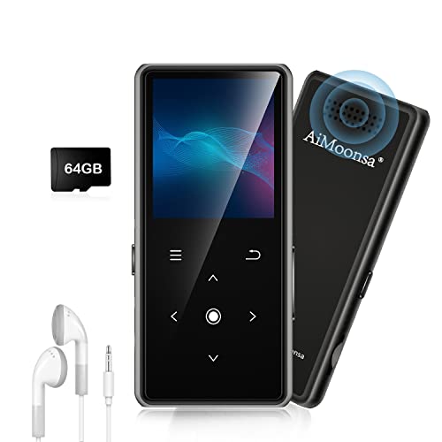64GB MP3-Player mit Bluetooth 5.2, AiMoonsa Musik-Player mit eingebautem HD-Lautsprecher, FM-Radio, Sprachrekorder, HiFi-Sound, E-Book-Funktion, Kopfhörer enthalten