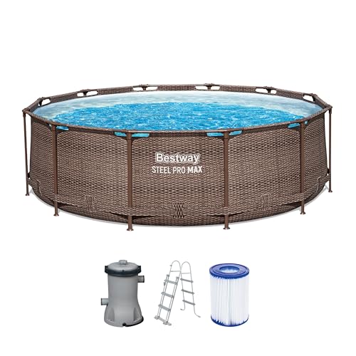 Bestway Steel Pro MAX Frame Pool-Set mit Filterpumpe Ø 366 x 100 cm, Rattan-Optik (Schokobraun), rund