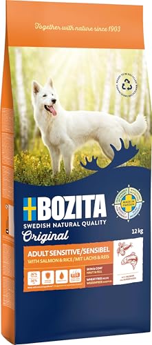 Bozita Hundefutter Original Adult Sensitive Skin & Coat Lachs – 12 kg weizenfreies Trockenfutter für Hunde mit empfindlicher Haut und Fell – Ausgewogene Ernährung für gesundes Haut- und Fellwachstum
