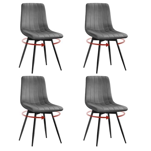 Klihome Esszimmerstühle 4er Set drehbar, Samt Küchenstühle Essstühle mit Rückenlehne, Metallbeine, Gepolsterte Stühle für Esszimmer Küche, Ergonomisch, Dunkelgrau