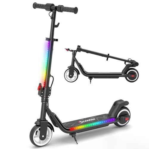 iScooter E Scooter Kinder 8-14 Jahre, 250W Eektroroller mit Bluetooth & Licht (7 Farben & 3 Modi), 3 Fahrmodi 8/13/19km/h, 60Min Fahrzeit bis zu 15km, Faltbar & 90-102 cm Verstellbare Höhe