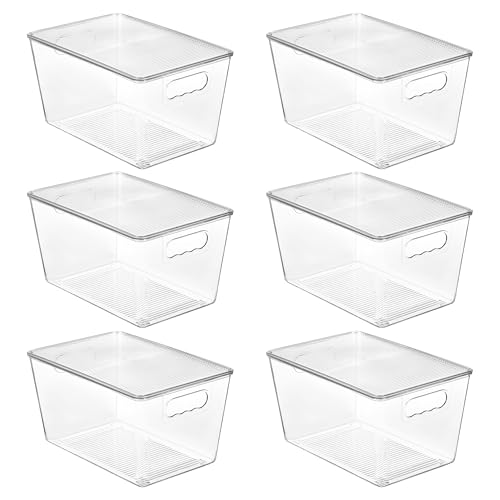Vtopmart 6 Stück Aufbewahrungsboxen mit Deckel, stapelbare Kunststoffboxen zur küche aufbewahrung & organisation, perfekt für Bad, Schrank, Küche, Kühlschrank, Schrankorganisation（L）