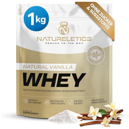NATURELETICS VANILLE 1kg - Natürliches Premium Whey Protein aus Deutschland ohne Zusatz von Zucker, Süßstoffe, Aspartam & Sucralose - kohlenhydratarm – 22,6 % BCAA – reines Eiweißpulver