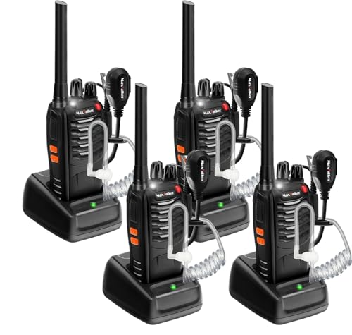 MaxTalker MT-8S Walkie Talkie Aufladbar für Erwachsene Kinder Funkgeräte, Lizenzfrei PMR446 Funkgeräte, Funkempfang 16 Kanäle, Mit Headset und 1500mAh Lithium-Ionen-Akku (4 Stück)