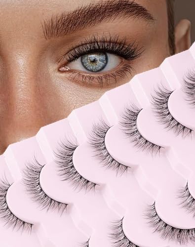 Onlyall Wimpern Natürliche Künstliche Wispy Lashes Natürliche Look Ausgestellte Falsche Weiche Flauschige-Wimpern 6-13MM 7 Paare D1