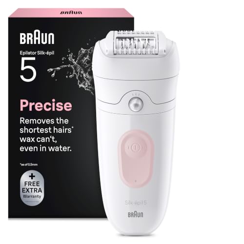 Braun Silk-épil 5, Epilierer für einfache Haarentfernung, nass & trocken, langanhaltend glatte Haut, 5-000, Weiß/Flamingo