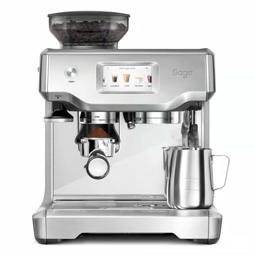 Sage - The Barista Touch - Kaffeemaschine mit automatischem Milchaufschäumer & integriertem Mahlwerk - Touchscreen, abnehmbarer Tamper, 5 Voreinstellungen - Siebträgermaschine - Gebürsteter Edelstahl