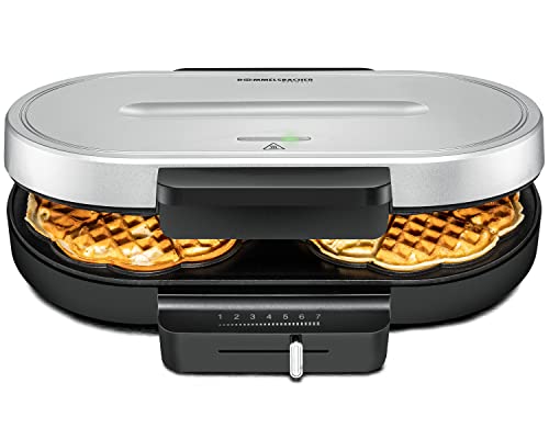ROMMELSBACHER Waffel Automat WA 1250, für 2 Herzwaffeln, je 16 cm, Ø Antihaftbeschichtung, Backampel, stufenlos regelbar, 1250 Watt, schwarz/silber