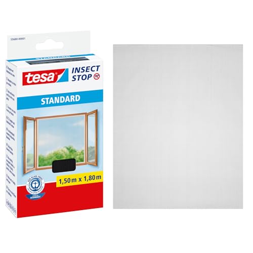 tesa Insect Stop Standard Fliegengitter für Fenster - Insektenschutz zuschneidbar - Mückenschutz ohne Bohren - 1 x Fliegen Netz - 150 cm x 180 cm - Anthrazit