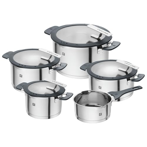 ZWILLING Simplify Kochtopf-Set 5-teilig, Integriertes Sieb, Induktion, Grau