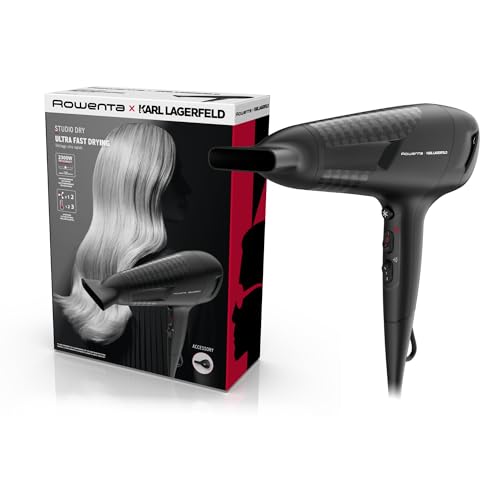 Rowenta x Karl Lagerfeld CV581L Studio Dry Haartrockner, energiesparende Effiwatt-Technologie, 6 Geschwindigkeits-/Temperaturstufen, Thermo Control, Konzentrator, Kaltluftstufe, Schwarz/Rot