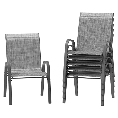 Amopatio Gartenstühle Stapelbar 6er Set, Hochlehner Stapelstühleaus Textilene und Metallgestell, Breiter 55cm Terrassenstühle Balkonstuhl mit Armlehnen Wetterfest,60 x 72 x 96 cm, Anthrazit
