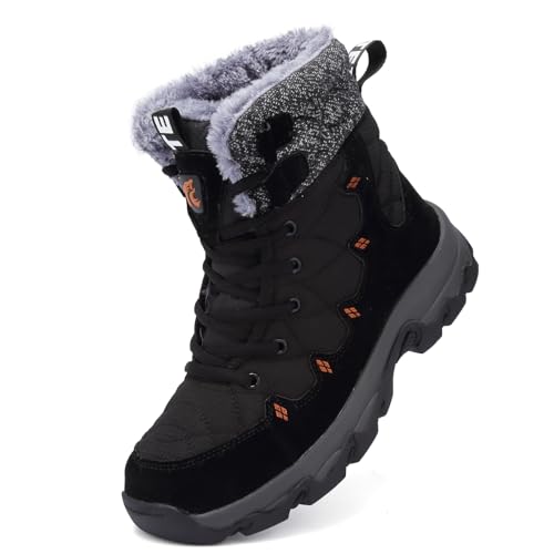 Unitysow Winterschuhe Herren Damen Stiefel Warme Gefütterte Schneestiefel Winterstiefel Outdoor Wasserdicht Trekkingschuhe Wanderschuhe Winterboots Gr.37-46,Schwarz,Gr.40