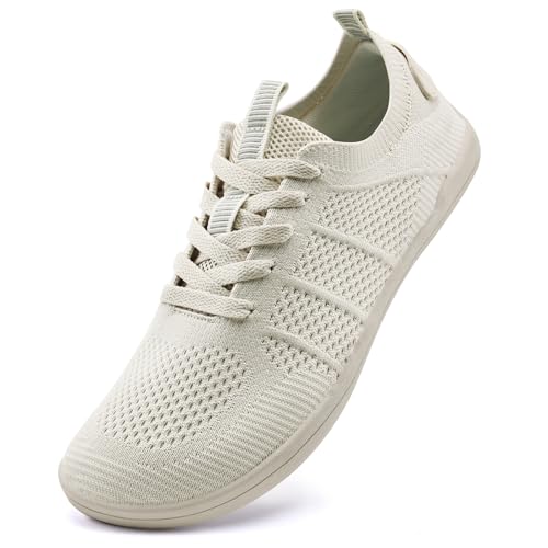 IceUnicorn Breite Barfuss Schuhe Damen Barfußschuhe Leichte Zero-Drop Atmungsaktiv Unisex Herren Minimalistische Outdoor(All Beige,40EU