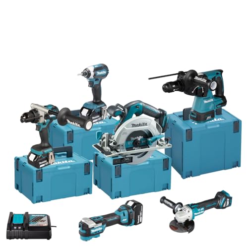 SET DHP492 + DTD153 + DHR243 + DGA513 + DHS680 + DTM52 + 3x BL1850 18V 5Ah + 1x DC18RC Makita DLX6139JX1