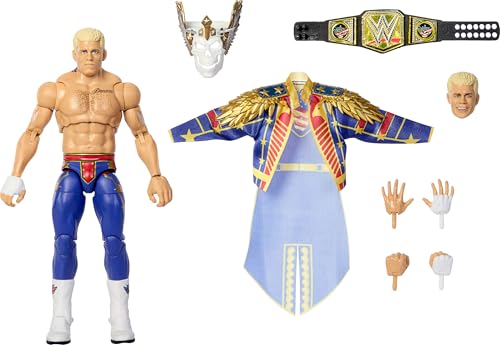 Mattel WWE Ultimate Edition-Actionfigur und Zubehör im Set, ca. 15 cm große SummerSlam Cody Rhodes-Sammelfigur mit austauschbaren Köpfen und Händen, JKD33