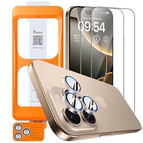 TOCOL für iPhone 16 Pro für Panzerglas mit Kameraschutz, Auto-Installation, Full Screen Ultra-Klar 9H Härte Stoßfest Kratzfest Anti-Fingerabdruck Anti-Bläschen, Kompatibel mit Hülle, Klar