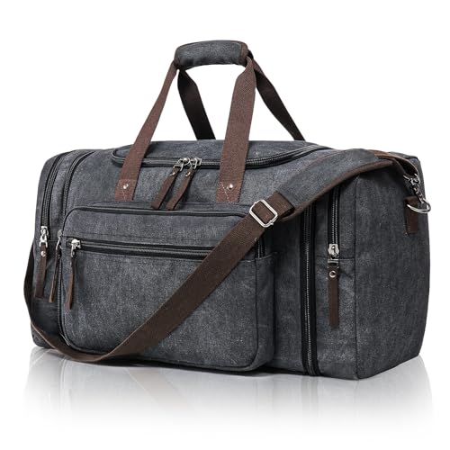 Erweiterbare Reisetasche 70L, Große Sporttasche Herren Damen, Robuste Stofftasche für Reisen, Fitness und Business, Handgepäcktasche (Dunkelgrau)