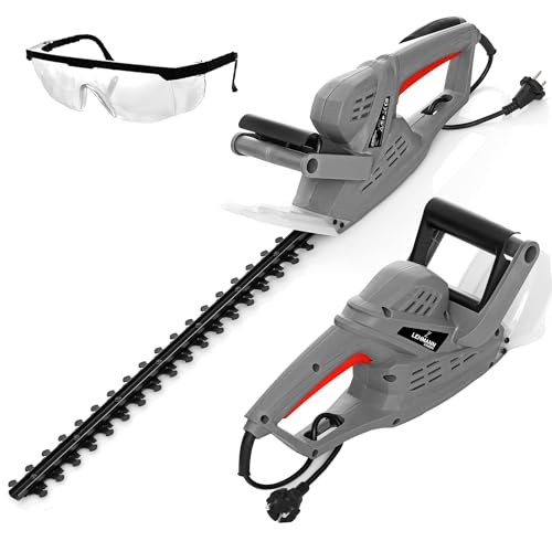 LEHMANN Elektro-Heckenschere, 45 cm Messerlänge, 16 mm Schnittstärke, maximale Leistung 1500 W, Anschlagschutz, ergonomischer Griff & Leicht 2,1 kg, Heckenschneider für Hecken & Sträucher, Grau