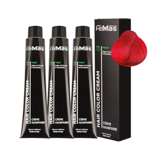 FemMas Haarfarbe Pure & Mix 3x Rot I Creme Haarfarbe mit Arganöl, Keratin & Ceramiden I Als dauerhafte Haarfärbung oder Tönung für strahlende, haltbare Farbergebnisse I 100 ml