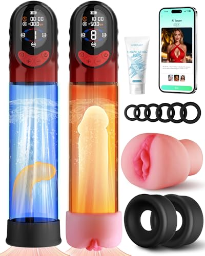 4-in-1 Penispumpe Sex Spielzeug für die Männer Masturbator, APP Manuell & Automatisch Elektrische Vakuumpumpe mit 4 Trainingsmodi & 8 Saugstufen Masturbieren für Männer, Penis Pumpe mit 6 Penisring