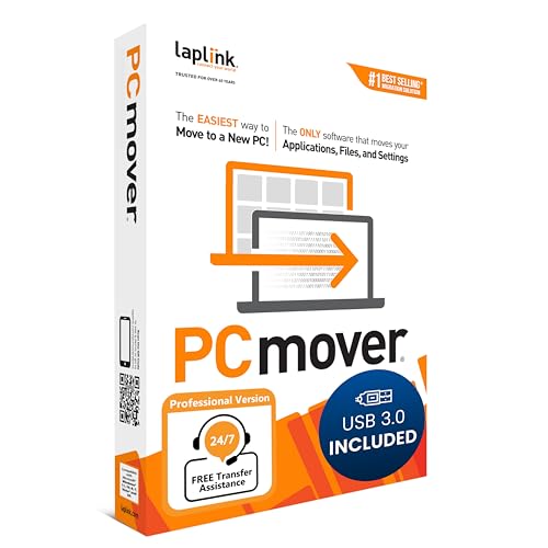 LAPLINK PCmover Professional 11 – Migration Software, für Dateien, Ordner & Programme, 5 Gbps Super Speed USB 3.0 Kabel, Automatisch, 1x Nutzung