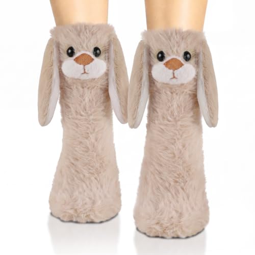 Lustige 3D-Kaninchen-Kuschelsocken Damen, Witzige Hase Geschenke für Frauen | Süße Warme Hasen Thermosocken für Mädchen, Flauschige Bunny Wintersocken, Geschenkidee zu Weihnachten Ostern Adventskalender