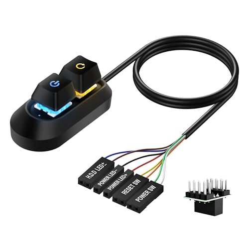 SinLoon Desktop-Computer, PC schalter extern, PC-power button, multifunktionaler Desktop-Netzschalter für einfache Start- und Reset-Steuerung mit LED-Licht, 2 m