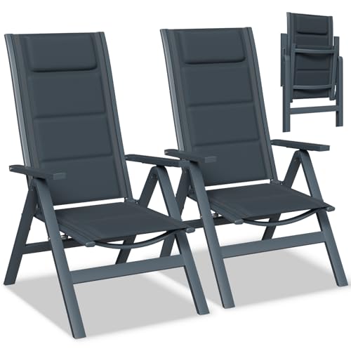 Devoko Gartenstühle Klappbar Aluminium Metall, Gartenstuhl Hochlehner, 7-Fach verstellbar, Polster Balkonstühle 2er Set, Mit Schaumstoff Sitzkissen und Rückenlehne, Maximale Belastbarkeit 160 kg.