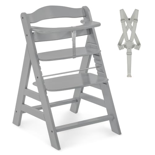 hauck Alpha+ Holz Hochstuhl Baby mitwachsend ab 6 Monaten bis 90 kg, Grey