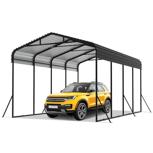 FIVMEN Carport Auto Metall 370x600 cm Überdachung Autoüberdachung Garage mit Spitzdach aus Trapezblech Stabil Autounterstand Autogarage Sonnenschutz & Wetterfest