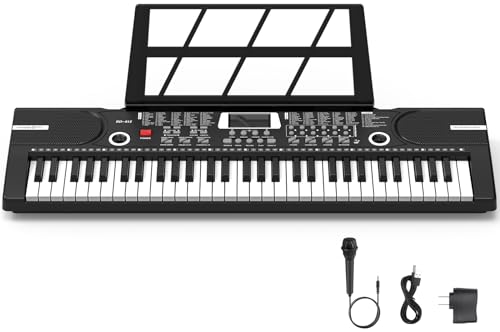 Digital Piano Klavier 61 Tasten & Noten Notenständer-Tragbares Elektronisches Keyboard-Musikinstrument mit Lautsprechern und Unterrichtsmodi,Begleitautomatik Geeignet für Anfänger/Erwachsene