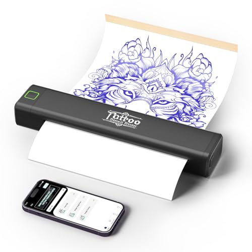 LFPERT Tattoo Drucker Bluetooth & Stencil Drucker, P84 Tattoo Drucker für Anfänger und Profis, Drahtlose Übertragung via Smartphone & PC, Schwarz, Black
