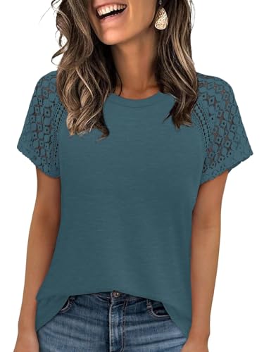 Chicrise Top Damen Boho Basic Shirt Elegante Normale Dehnbar Casual Bluse Sommer Trendy 2026 Blaugrün Groß42-44 L
