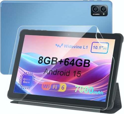AWOW Tablet 10 Zoll Android 15: 2026 Neueste 7000mAh Octa-Core 8GB RAM+64GB 1TB TF Tablet PC mit WiFi 6 2.4G/5G Bluetooth 5.0 1280 * 800 HD GMS Dual Kamera mit Hülle und Schutzfolie