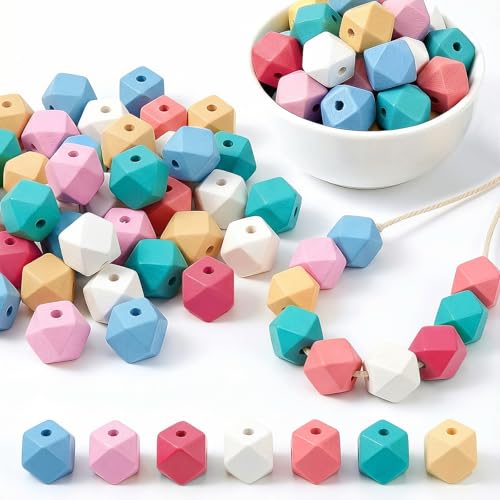 Jyvex 70 Stück Holzperlen Bunt, 20mm Bunte Holzperlen zum Auffädeln, Natürliche Holz Bunte Perlen 7 Farben für DIY Schmuck Herstellung, Dekorationen, Halskette（bunt-A）