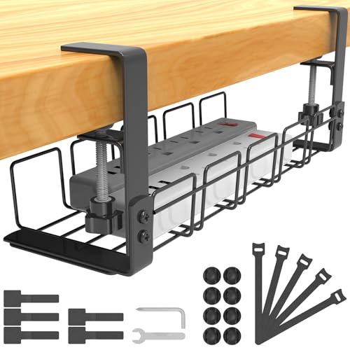 Unter dem Kabelmanagement Schreibtisch Ohne Bohren Kit, kabelkanal schreibtisch zum Verwalten von Kabeln und Steckdosenleisten, Klemmbar Kabel Organizer Tray für Büro Küche PC-Tischen - Schwarz