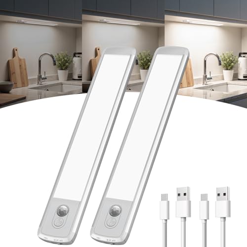 TANSOOL+ 21cm Schrankbeleuchtung LED Lampe mit Bewegungsmelder Innen - USB-C Schranklicht Unterbauleuchte Küche Licht Dimmbar für Küche, Treppe, Schrank - 2 Stück