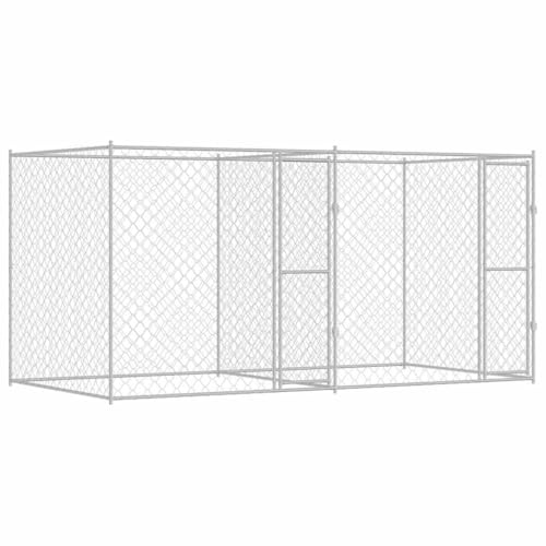 vidaXL Hundekäfig Silber 400 x 200 x 200 cm Verzinkter Stahl, Robuster, wetterfester Hundekäfig, rustikale Tierunterkunft, für große Rassen im Garten und auf der Terrasse