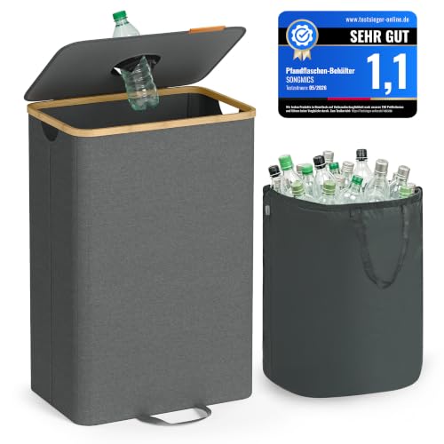 SONGMICS Pfandflaschen-Sammelbehälter, 95 L, Flaschensammler Leergut