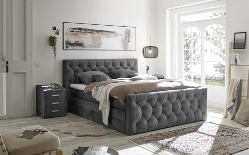 CASHFIELD 8 Boxspringbett mit Bettkasten 180x200, Anthrazit - Bequemes Doppelbett mit 7-Zonen-Federkern Matratze & Kaltschaum Topper mit Klimaband - 200 x 113 x 225 cm (B/H/T)