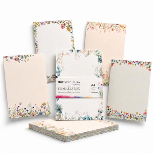 50 x Briefpapier MIX | Bunter Blumen Aquarell Muster Papier Mix