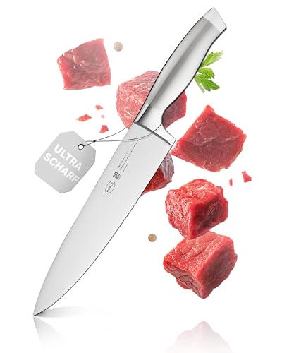 RÖSLE Kochmesser Basic Line - 20 cm hochwertiges Küchenmesser für Fleisch, Fisch, Geflügel und Gemüse, Edelstahl 18/10, ergonomischer silberner Griff, scharfes Messer für die Küche