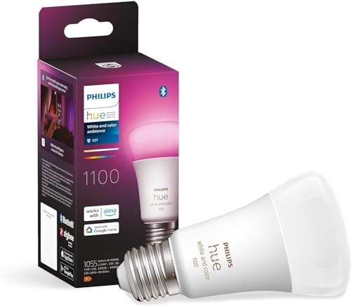 Philips Hue White & Color Ambiance E27 LED Glühbirne, 1100lm, 16 Mio. Farben, dimmbar, steuerbar via App und Stimme, kompatibel mit Amazon Alexa (Echo, Echo Dot), 1er Pack, alte Generation